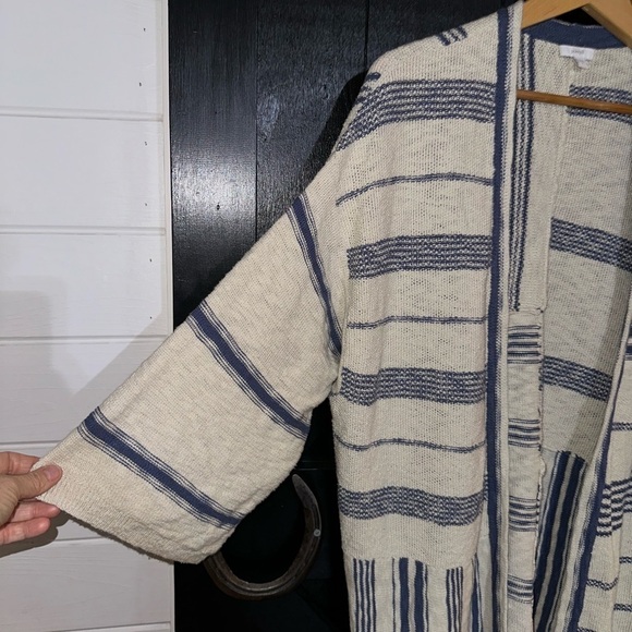 J. Jill Pure 100% Cotton Knit Oversized Boho Striped Open 3/4 Sleeves Cardigan S - Picture 5 of 9